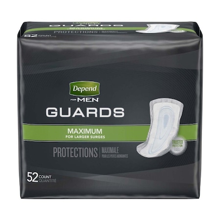 Depend Guards For Men Depend Guards Incontinence Pads, Disposable, Maximum Absorbency, 12 in. Length, 52PK 13792
